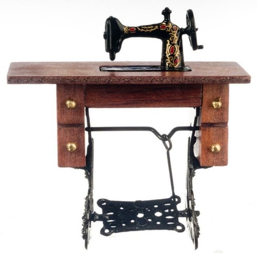 Dolls house walnut treadle - house,